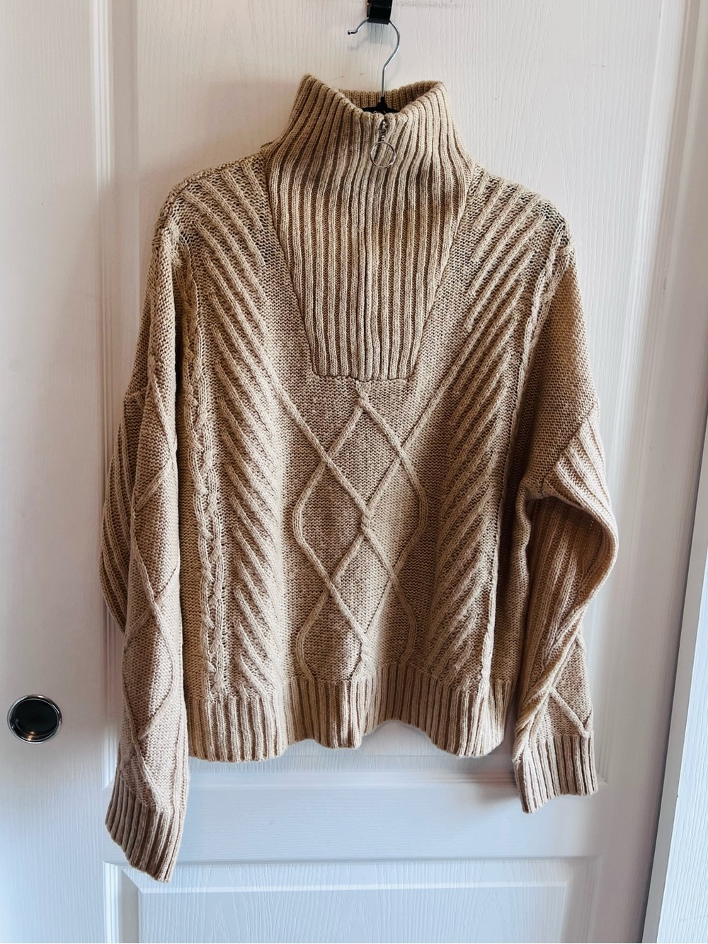 SNDYS Revolve Jax Knit Sweater In Beige Cable Knit Mock Neck Zipper Size Large